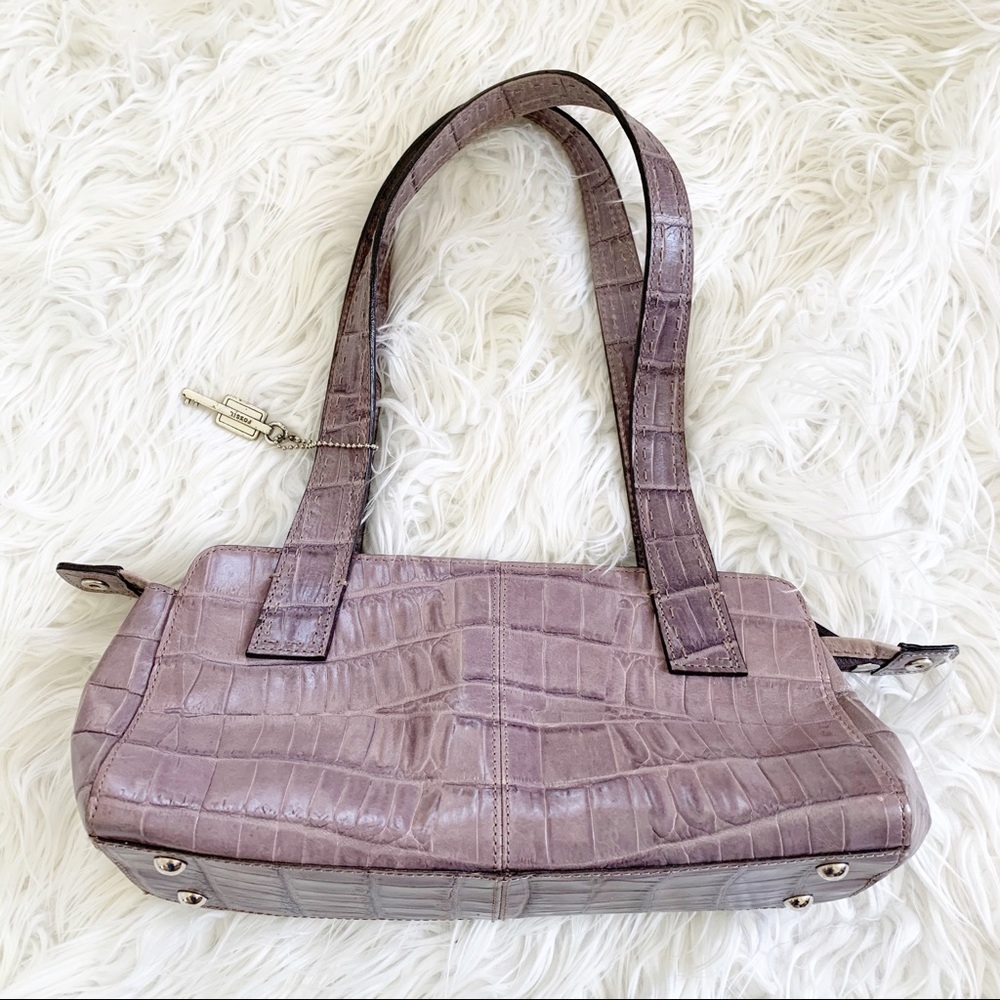 Fossil Croc-Embossed Mauve Shoulder Bag